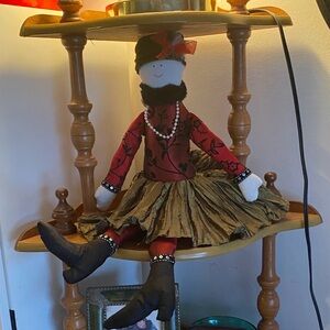 Handcrafted Doll with Red and Moss Green Outfit